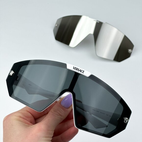 Versace VE4461 314/87 BRAND NEW Sunglasses White Mirror Silver Detachable Lens - Picture 1 of 14